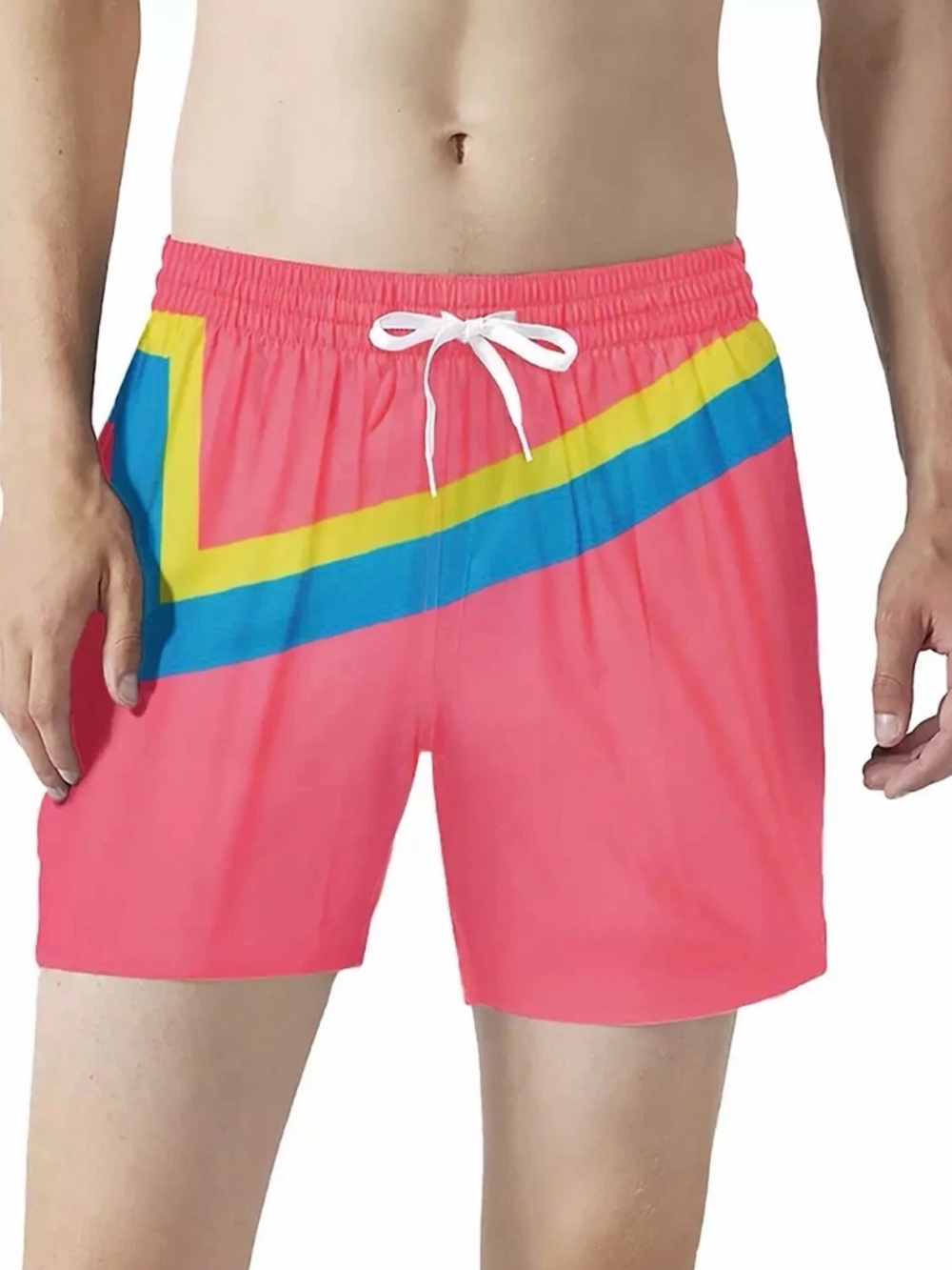 Chubbies Men's Coral Swim Trunks with Blue & Yellow Accent